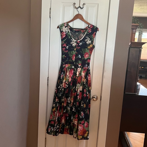 Phoebe: Maxi Dress, Dark Floral, Full Twirly Heavy Ballroom Dance Skirt: Size M - Picture 3 of 5